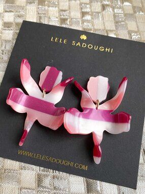 Lele Sadoughi Small Paper Lily Earrings Burgundy Stripe